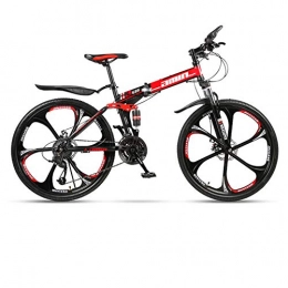 DSAQAO Bike DSAQAO Folding Mountain Bike, Full Suspension 6 Spoke MTB Bikes 26 Inch 21 24 27 30 Speed Disc Bicycle For Teens Adult Students Black+red 30 Speed