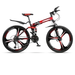 Dsrgwe Bike Dsrgwe 26inch Mountain Bike, Folding Hard-tail Bicycles, Full Suspension and Dual Disc Brake, Carbon Steel Frame (Color : Red, Size : 24-speed)