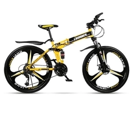 Dsrgwe Bike Dsrgwe 26inch Mountain Bike, Folding Hard-tail Bicycles, Full Suspension and Dual Disc Brake, Carbon Steel Frame (Color : Yellow, Size : 24-speed)