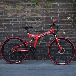 Dsrgwe Bike Dsrgwe 26inch Mountain Bike, Folding Hardtail Bike, Carbon Steel Frame, Full Suspension and Dual Disc Brake, 21 Speed (Color : Red)