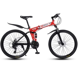 Dsrgwe Folding Mountain Bike,Full Suspension Bicycles,Carbon Steel Frame,Dual Disc Brake,26inch Spoke Wheels (Color : Red, Size : 21-speed)