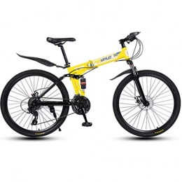 Dsrgwe Bike Dsrgwe Folding Mountain Bike, Full Suspension Bicycles, Carbon Steel Frame, Dual Disc Brake, 26inch Spoke Wheels (Color : Yellow, Size : 24-speed)