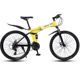 Dsrgwe Folding Bike Dsrgwe Folding Mountain Bike, Full Suspension Bicycles, Carbon Steel Frame, Dual Disc Brake, 26inch Spoke Wheels (Color : Yellow, Size : 27-speed)