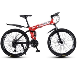 Dsrgwe Folding Bike Dsrgwe Folding Mountain Bike, Full Suspension MTB Bicycles, Dual Suspension and Dual Disc Brake, 26inch Spoke Wheels (Color : Red, Size : 24-speed)