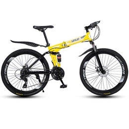 Dsrgwe Folding Bike Dsrgwe Folding Mountain Bike, Full Suspension MTB Bicycles, Dual Suspension and Dual Disc Brake, 26inch Spoke Wheels (Color : Yellow, Size : 27-speed)
