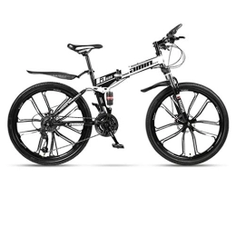 Dsrgwe Bike Dsrgwe Mountain Bike, Folding Carbon Steel Frame Hardtail Bike, Full Suspension and Dual Disc Brake, 26inch Wheels (Color : White, Size : 21 Speed)