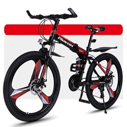 Dsrgwe Bike Dsrgwe Mountain Bike, Folding Hard-tail Mountain Bicycles, Steel Frame, Dual Suspension and Disc Brake, 26inch Wheels (Color : B, Size : 24-speed)