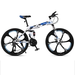 Dsrgwe Folding Bike Dsrgwe Mountain Bike, Folding Mountain Bicycles, Dual Suspension and Dual Disc Brake, 26inch Mag Wheels (Color : Blue, Size : 27-speed)