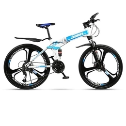 Dsrgwe Folding Bike Dsrgwe Mountain Bike, Steel Frame Folding Hardtail Bicycles, Dual Suspension and Dual Disc Brake, 26inch Wheels (Color : Blue, Size : 21-speed)