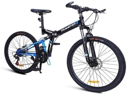 dtkmkj Bike dtkmkj 24-Speed Mountain Bikes, Folding High-Carbon Steel Frame Mountain Trail Bike, Dual Suspension Kids Adult Mens Mountain Bicycle, Blue, 26Inch