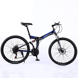 DULPLAY Folding Bike DULPLAY Steel Frame Dual Suspension Dual Disc Brakes Racing Mountain Bicycle, 24 Inch Adult Mountain Bike, Folding Mountain Bikes Black And Blue 24", 21-speed