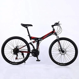 DULPLAY Folding Bike DULPLAY Steel Frame Dual Suspension Dual Disc Brakes Racing Mountain Bicycle, 24 Inch Adult Mountain Bike, Folding Mountain Bikes Black And Red 24", 21-speed