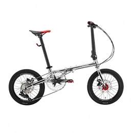 EASSEN Folding Bike EASSEN 16 Inch Folding Bicycle Variable Speed Ultra Portable 9 Speed Steel Frame Double Disc Brakes, Front Suspension Anti-skid Shock Absorbing Front Fork, for Adult Men Wo silver