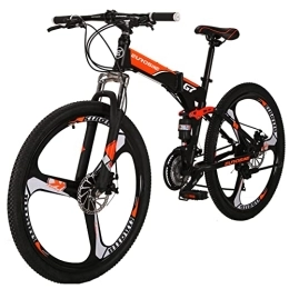 EUROBIKE Folding Bike Eurobike 27.5” Mountain Bike, 21 Speed Hardtail Mountain Bike, 27.5 inch Full Suspension Bike, Mountain Bicycle with Disc Brake for Men or Women, Adults MTB Bikes (G7 Foldable-Orange-3 Spoke)