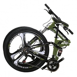 EUROBIKE Folding Bike Eurobike EURG4 Mountain Bike 26 Inches 3 Spoke Wheels Dual Suspension Folding Bike 21 Speed MTB ArmyGreen