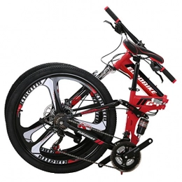 EUROBIKE Folding Bike Eurobike Folding Bike G4 21 Speed Mountain Bike 26 Inches 3-Spoke Wheels MTB Dual Suspension Bicycle (RED)