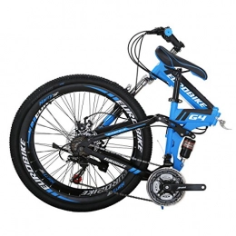 EUROBIKE Folding Bike Eurobike Folding Bike G4 21 Speed Mountain Bike 26 Inches MTB Dual Suspension Bicycle (Spoke-Blue)