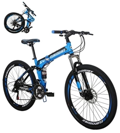 EUROBIKE Bike Eurobike Folding G4 Mountain Bike, 21 Speed Full Suspension Bike for Men, 26 Inch Adult Folding Bike, Disc Brake Womens Mountain Bicycle (Blue)