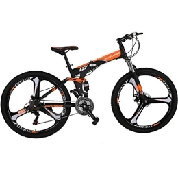 EUROBIKE Folding Bike Eurobike Folding Mountain Bike 21 Speed Full Suspension mtb Daul Disc Brake Bicycle 27.5” mens (Orange)