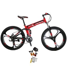 EUROBIKE Folding Bike Eurobike Folding Mountain Bike 26 inch for Men and Women Adult Bicycles 3 Spoke Wheels Bike G4 (red)