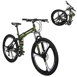 EUROBIKE Folding Bike Eurobike G4 Folding Bike 21 Speed 26 Inches Dual Disc Brakes K Spoke Wheel Mountain Bike for Adult (K-GREEN)