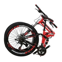 EUROBIKE Folding Bike Eurobike G4 Folding Bike 26 Inches Muti Spoke Wheel 21 Speed Dual Suspension Folding Mountain Bike Red