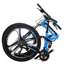 EUROBIKE Folding Bike Eurobike G4 Mountain Bike 21 Speed Steel Frame 26 Inches Wheels Dual Suspension Folding Bike Blue