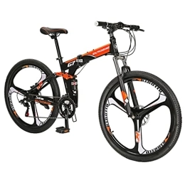 EUROBIKE  Eurobike HY G7 Dual Suspension Folding Mountain Bikes, 27.5 Inches 3-Spoke Wheel Fold Up Mountain Bike, 21 Speed Adult Folding Bicycle BlackOrange