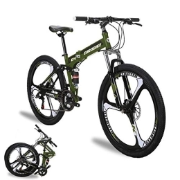 EUROBIKE Bike Eurobike YH-G4 Folding Mountain Bike for Adults, 26 Inch Mountain bikes, 21 Speed Full Suspension, Dual Disc Brakes, Foldable Frame Bicycle (GREEN)
