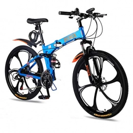 EUSIX Folding Bike EUSIX X9 26 inches Mountain Bike for Men and Women Aluminum Frame Folding Bicycle with Dual Suspension and 21 Speed Gear Men Bike MTB (Blue)