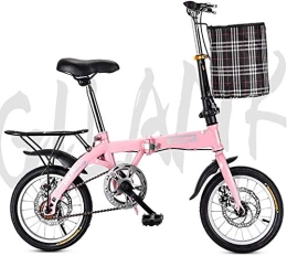 FanYu Folding Bike FanYu 14 Inch 16 Inch 20 Inch Folding Bicycle Student Bicycle Single Speed Disc Brake Adult Compact Foldable Bike Gears Folding System Traffic Light fully assembled, Pink, 14inch