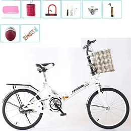 FanYu Bike FanYu Folding Bicycle Women'S Light Work Adult Ultra Light Variable Speed Portable16 / 20 Inch Small Student Male Bicycle Folding Bicycle Bike Carrier, White, 16IN