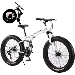 Generic Folding Bike Fat Tires Folding Bike for Adults Foldable Adult Bicycles Folding Mountain Bike with Suspension Fork 21 Speed Gears Folding Bike Folding City Bike High Carbon Steel Frame, White, 24inch
