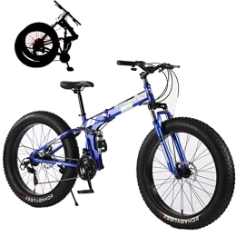 Generic Folding Bike Fat Tires Folding Bike for Adults Mountain Bicycle Removable Adult Mountain Snow Beach Electric Bike with Suspension Fork 21 Speed Gears High Carbon Steel Frame, Blue, 26inch