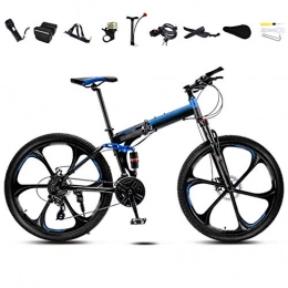 FBDGNG Bike FBDGNG 24-26 Inch MTB Bicycle, Unisex Folding Commuter Bike, 30-Speed Gears Foldable Mountain Bike, Off-Road Variable Speed Bikes for Men And Women, Double Disc Brake / Blue / 24'' / B wheel