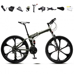 FBDGNG Bike FBDGNG 24-26 Inch MTB Bicycle, Unisex Folding Commuter Bike, 30-Speed Gears Foldable Mountain Bike, Off-Road Variable Speed Bikes for Men And Women, Double Disc Brake / Green / 24'' / B wheel