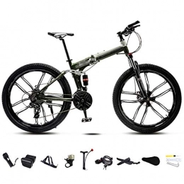 FBDGNG Bike FBDGNG 24-26 Inch MTB Bicycle, Unisex Folding Commuter Bike, 30-Speed Gears Foldable Mountain Bike, Off-Road Variable Speed Bikes for Men And Women, Double Disc Brake / Green / 24'' / C wheel