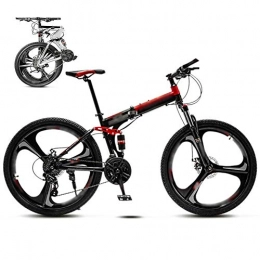 FBDGNG Folding Bike FBDGNG 24-26 Inch MTB Bicycle, Unisex Folding Commuter Bike, 30-Speed Gears Foldable Mountain Bike, Off-Road Variable Speed Bikes for Men And Women, Double Disc Brake / Red / 24'' / A wheel