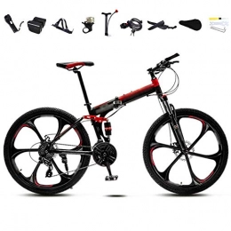 FBDGNG Folding Bike FBDGNG 24-26 Inch MTB Bicycle, Unisex Folding Commuter Bike, 30-Speed Gears Foldable Mountain Bike, Off-Road Variable Speed Bikes for Men And Women, Double Disc Brake / Red / 24'' / B wheel