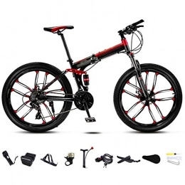 FBDGNG Bike FBDGNG 24-26 Inch MTB Bicycle, Unisex Folding Commuter Bike, 30-Speed Gears Foldable Mountain Bike, Off-Road Variable Speed Bikes for Men And Women, Double Disc Brake / Red / 24'' / C wheel