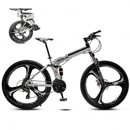 FBDGNG Folding Bike FBDGNG 24-26 Inch MTB Bicycle, Unisex Folding Commuter Bike, 30-Speed Gears Foldable Mountain Bike, Off-Road Variable Speed Bikes for Men And Women, Double Disc Brake / White / 24'' / A wheel