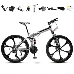 FBDGNG Bike FBDGNG 24-26 Inch MTB Bicycle, Unisex Folding Commuter Bike, 30-Speed Gears Foldable Mountain Bike, Off-Road Variable Speed Bikes for Men And Women, Double Disc Brake / White / 24'' / B wheel