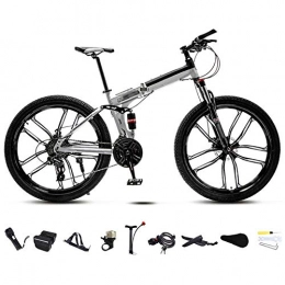 FBDGNG Folding Bike FBDGNG 24-26 Inch MTB Bicycle, Unisex Folding Commuter Bike, 30-Speed Gears Foldable Mountain Bike, Off-Road Variable Speed Bikes for Men And Women, Double Disc Brake / White / 24'' / C wheel