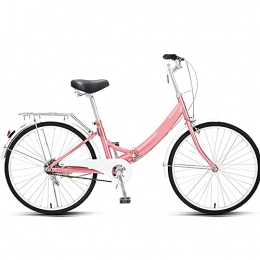 FBDGNG Bike FBDGNG 24" Lightweight Alloy Folding City Bike Bicycle, Comfortable Mobile Portable Compact Lightweight Great Suspension Folding Bike for Men Women - Students and Urban Commuters / Pink / 24inch