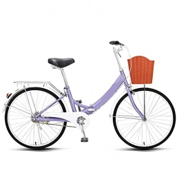 FBDGNG Bike FBDGNG 24" Lightweight Alloy Folding City Bike Bicycle, Comfortable Mobile Portable Compact Lightweight Great Suspension Folding Bike for Men Women - Students and Urban Commuters / Purple / 24in