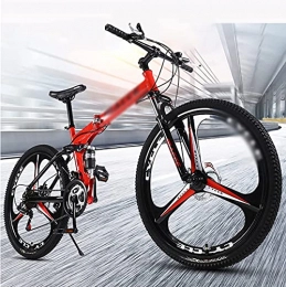 FBDGNG Bike FBDGNG 26" Mens Mountain Bike Folding Carbon Steel Frame With Lockable Suspension Fork 21 / 24 / 27 Speed With Mechanical Disc Brake(Size:21 Speed, Color:Red)