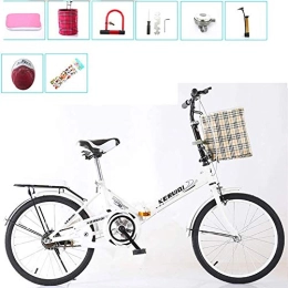 FDSAD Bike FDSAD Folding Bicycle Women'S Light Work Adult Ultra Light Variable Speed Portable16 / 20 Inch Small Student Male Bicycle Folding Bicycle Bike Carrier, White, 20IN