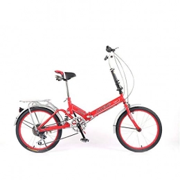 FJW Folding Bike Female's 20 Inch Foldable Bicycle Single Apeed 6 speed Adjustable Ultralight Frame Commuter City Bike, Red, 6Speed
