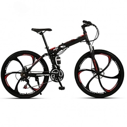 FGKLU Bike FGKLU 26 inch Adult Folding Mountain Bike, 6 Knife Wheels Outdoor MTB Bikes Bicycle for Men Women, 21 / 24 / 27 Speed High-Carbon Steel Dual Disc Brakes, A, 24 speed