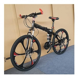 FGKLU Bike FGKLU 26 inch Adults Folding Bike, 21 Speed Full Suspension MTB Bicycle, 6 Spoke High Carbon Steel Dual Disc Brake Mountain Bike, 12